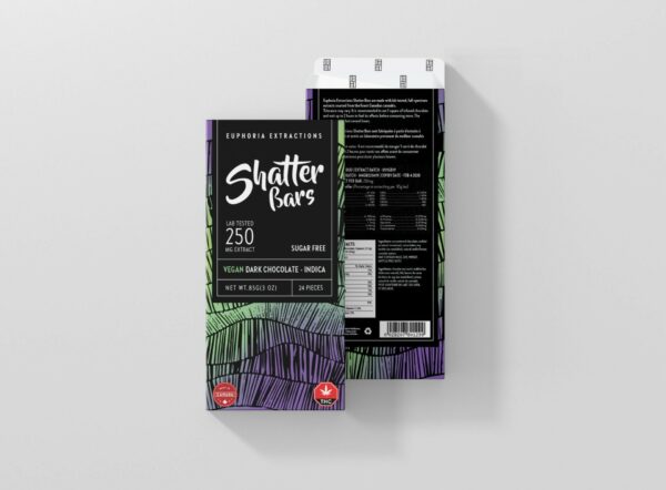 Euphoria Extractions – Shatter Bars – Vegan Dark Chocolate (Sugar Free) – Indica – 250mg THC | MMJ Express Canada