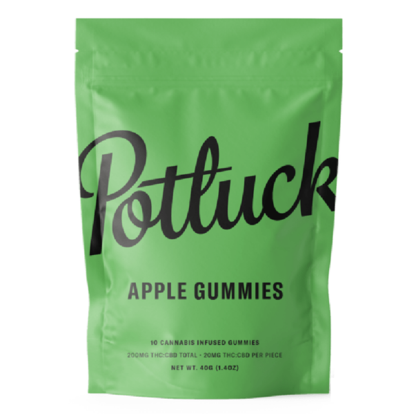 Potluck Extracts – Apple Gummies (1:1) – 100mg THC / 100mg CBD | MMJ Express Canada